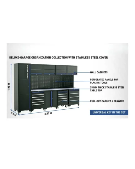 15 PCS DELUXE GARAGE ORGANIZATION COLLECTION WITH STAINLESS STEEL COVER